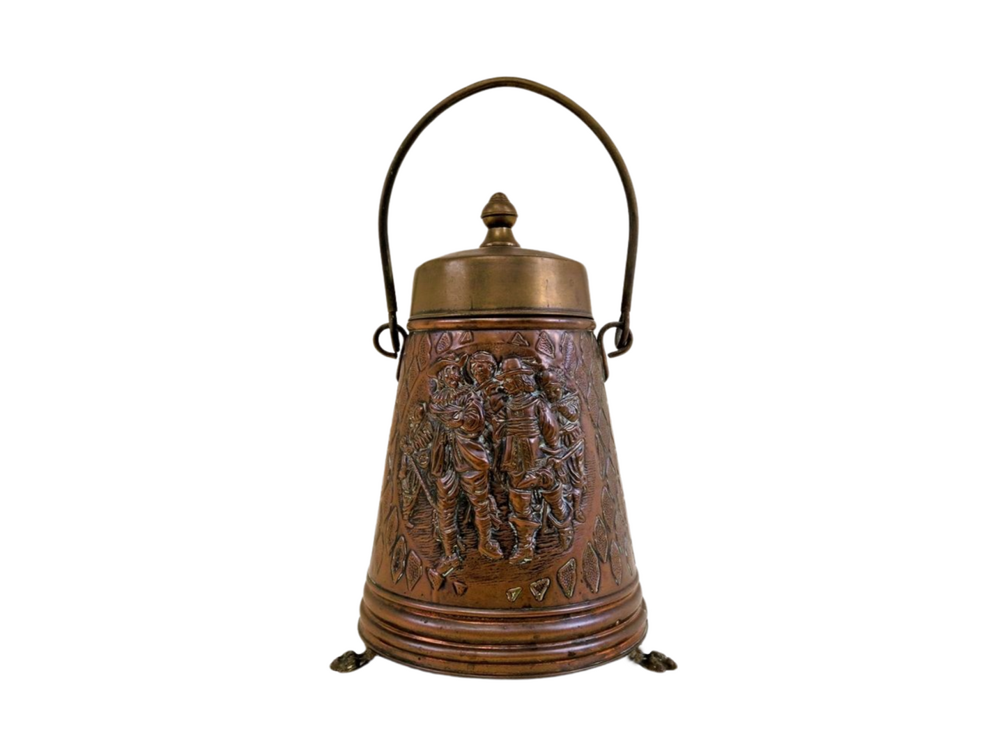 Antique Copper and Brass Fireplace Kindling Holder - Coal and Ash Bucket, Beautifully Decorated