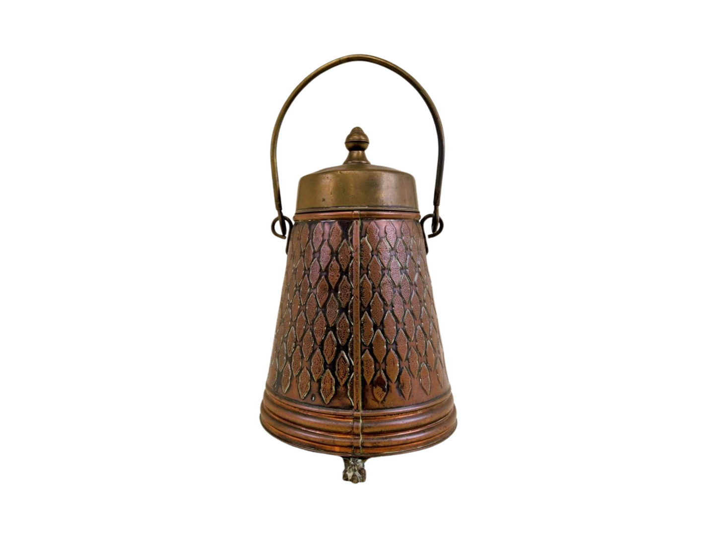 Antique Copper and Brass Fireplace Kindling Holder - Coal and Ash Bucket, Beautifully Decorated