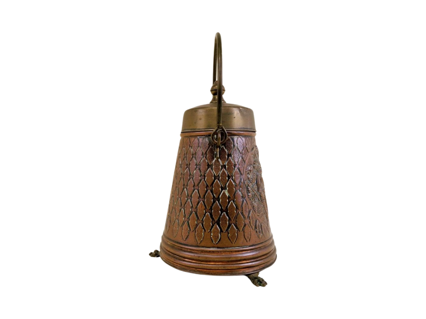 Antique Copper and Brass Fireplace Kindling Holder - Coal and Ash Bucket, Beautifully Decorated