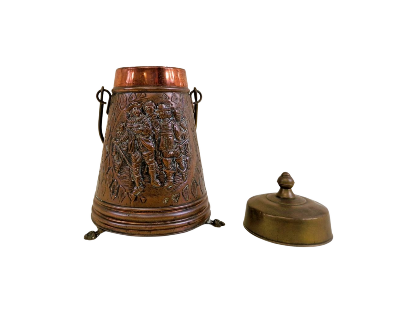 Antique Copper and Brass Fireplace Kindling Holder - Coal and Ash Bucket, Beautifully Decorated