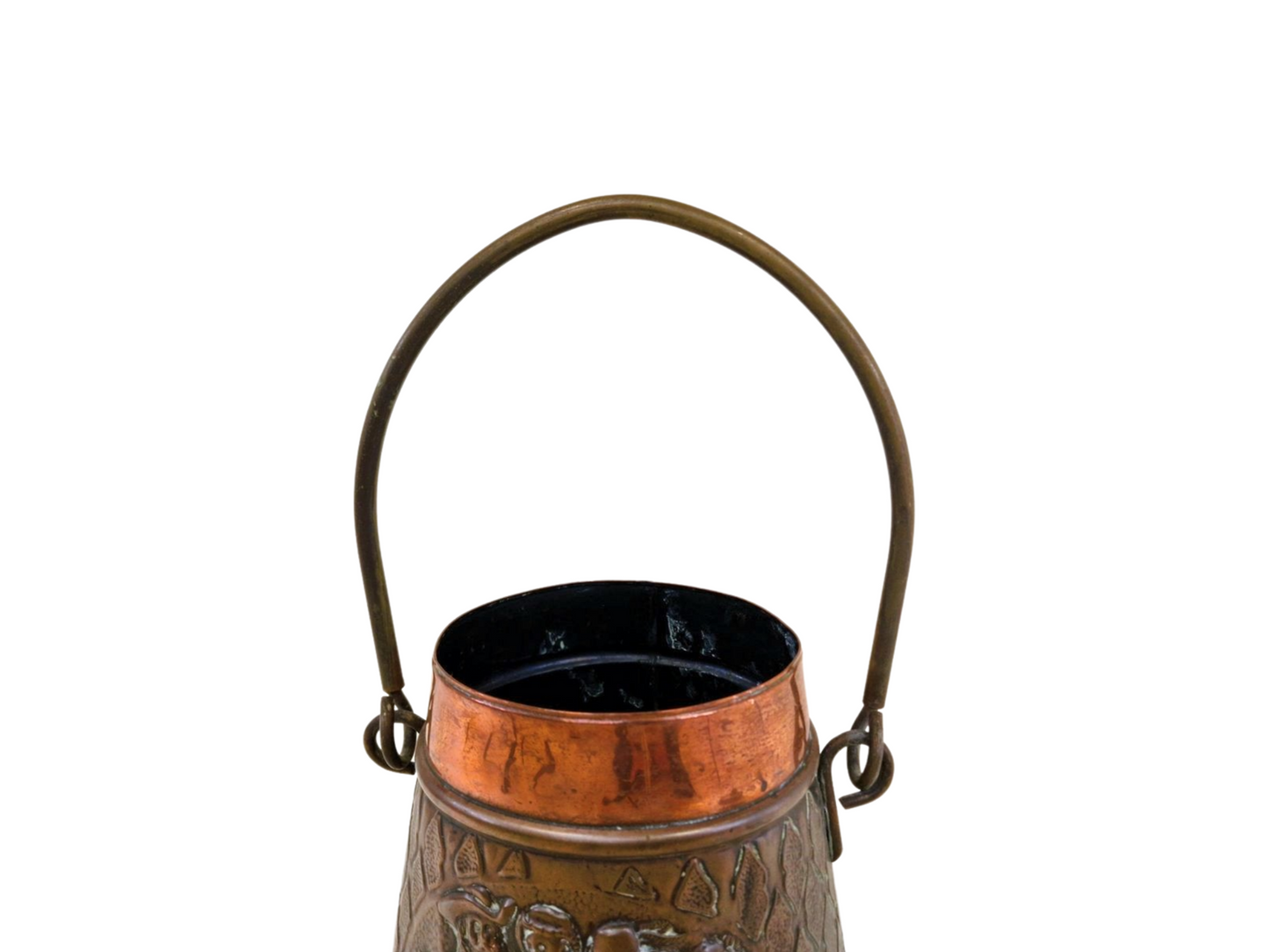 Antique Copper and Brass Fireplace Kindling Holder - Coal and Ash Bucket, Beautifully Decorated