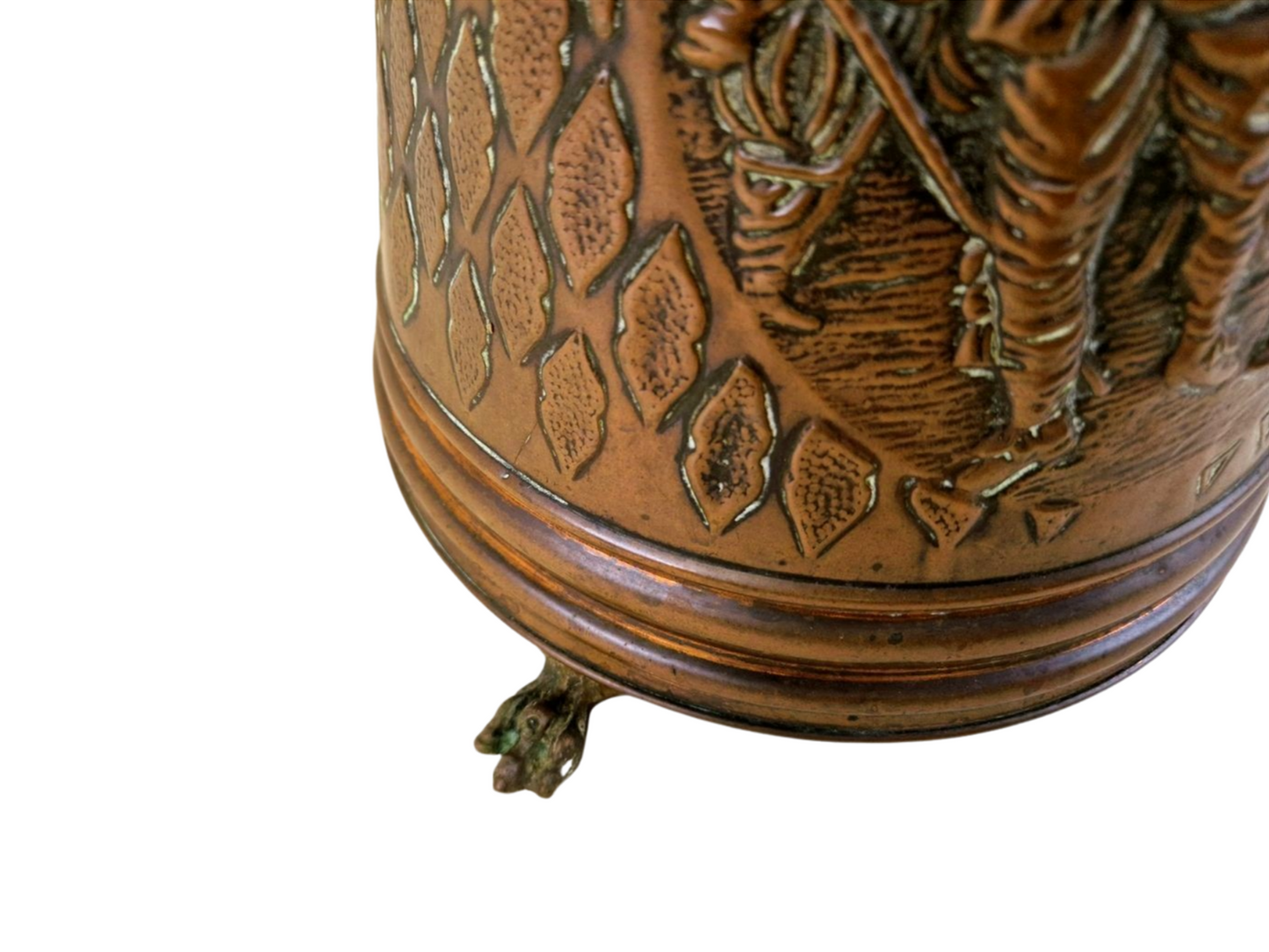 Antique Copper and Brass Fireplace Kindling Holder - Coal and Ash Bucket, Beautifully Decorated