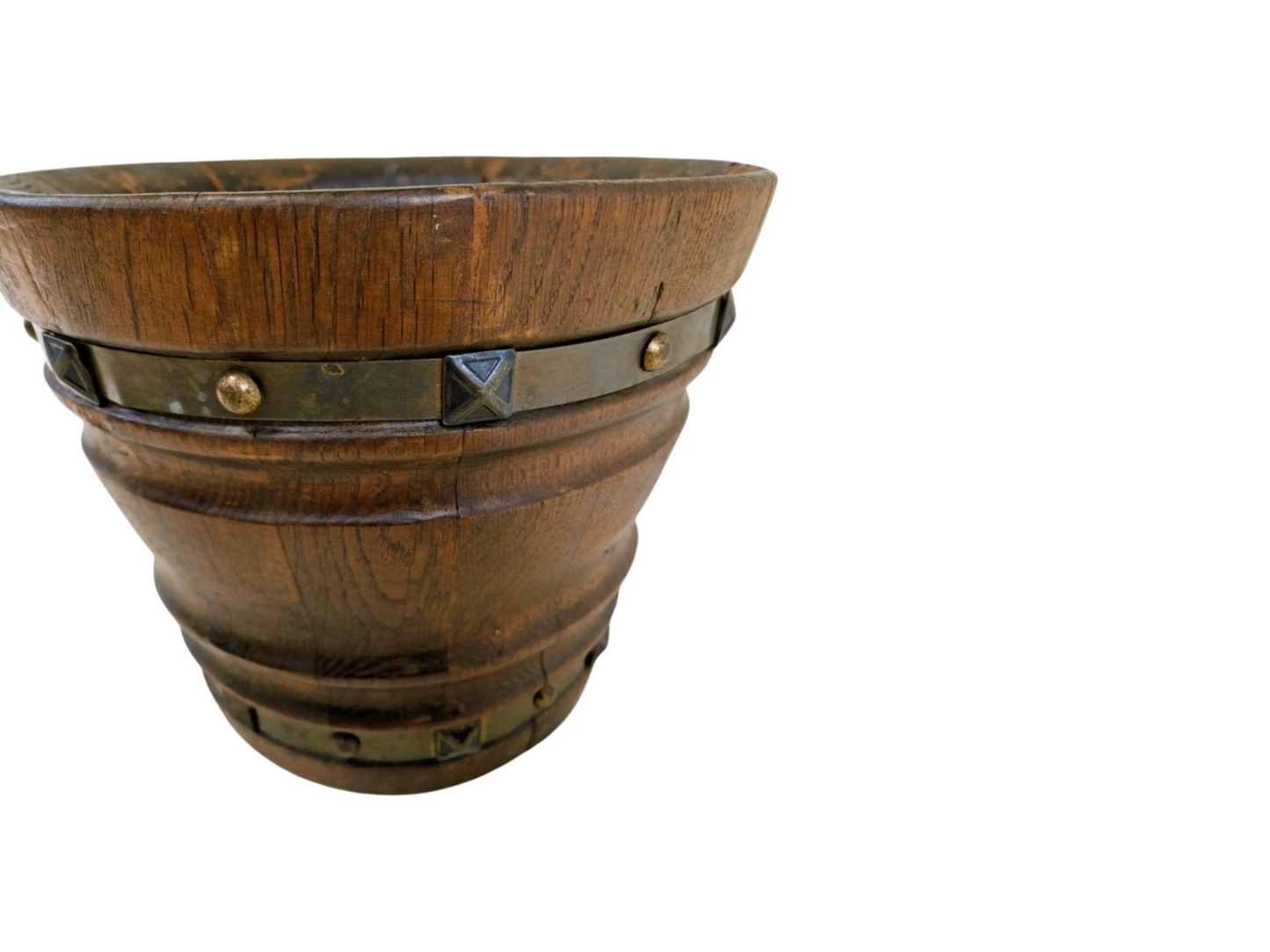 Antique 18th Century Wood Jardiniére - Flowerpot with Copper Ornaments