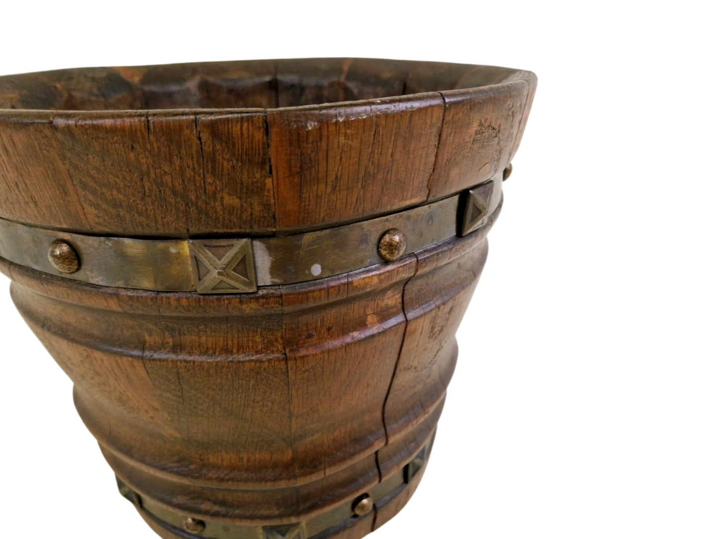 Antique 18th Century Wood Jardiniére - Flowerpot with Copper Ornaments