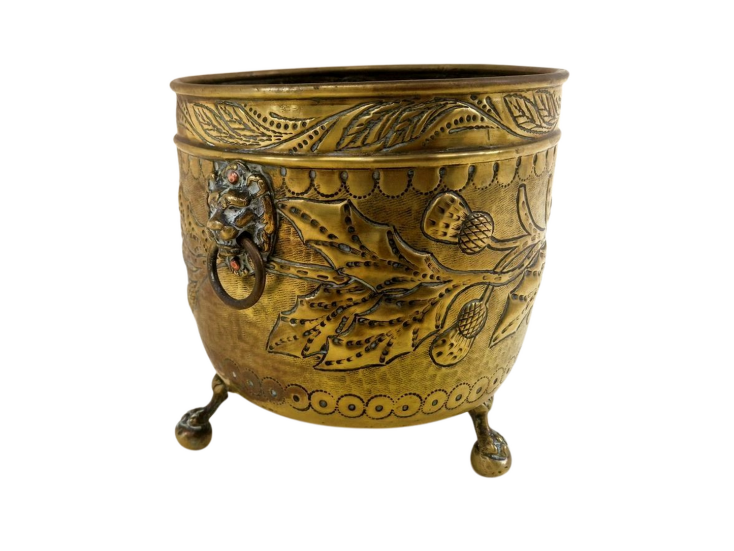 Antique 18th Century French Brass Jardiniére - Flowerpot with Lions Head and Beautiful Patina