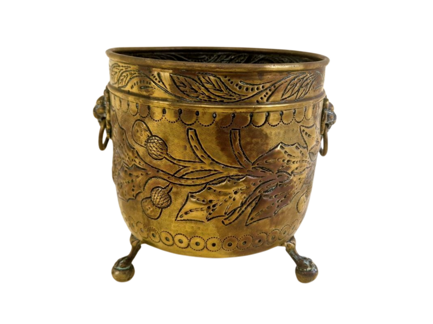 Antique 18th Century French Brass Jardiniére - Flowerpot with Lions Head and Beautiful Patina