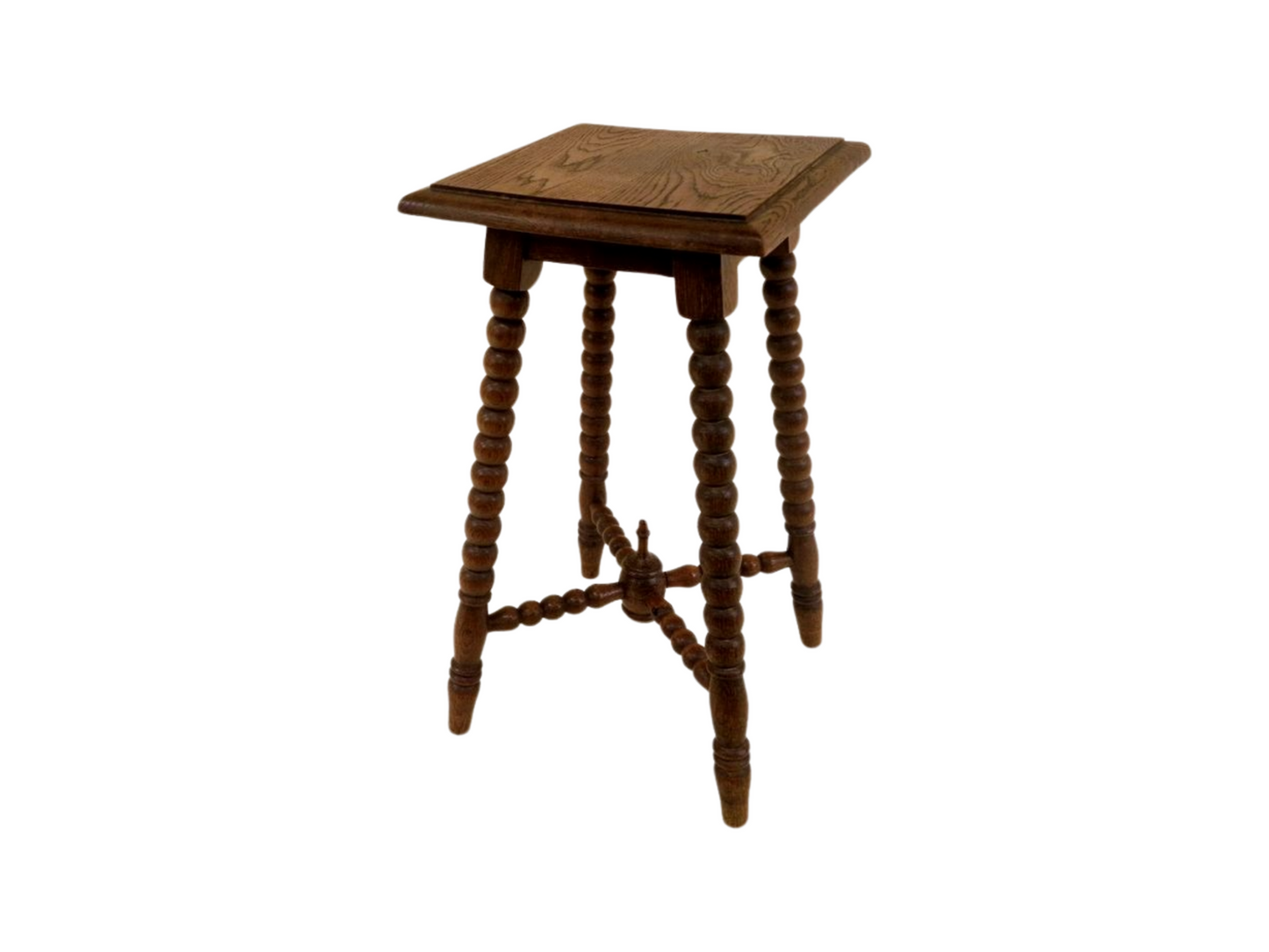 Rustic French Plant Stand with Turned Legs - Antique Side Table, Dark Brown Wooden Coffee Table, Country Home Decor