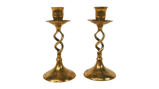 Vintage Brass Twisted Candle Holders with Beautiful Patina - Antique Decor