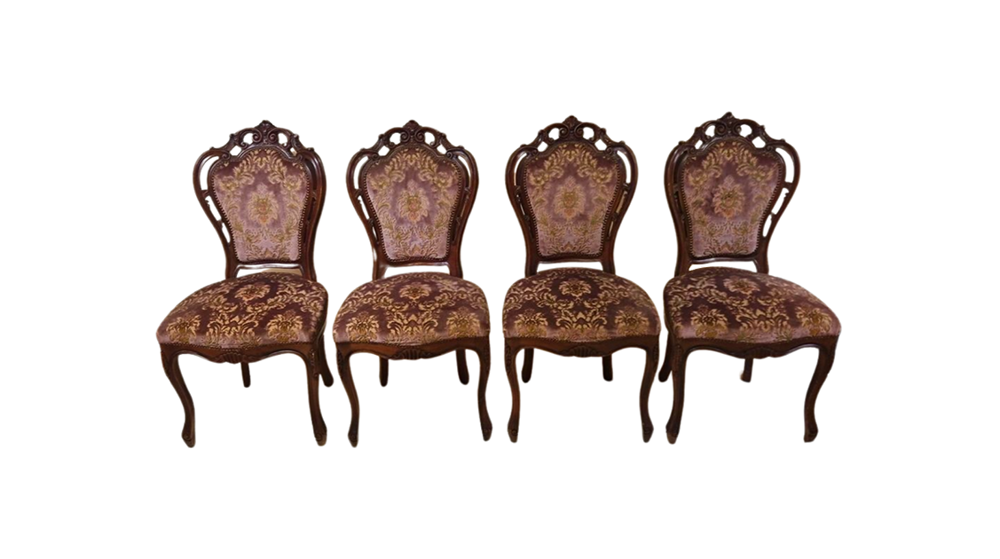 Antique French Baroque Dining Chairs with Beautiful Fabric