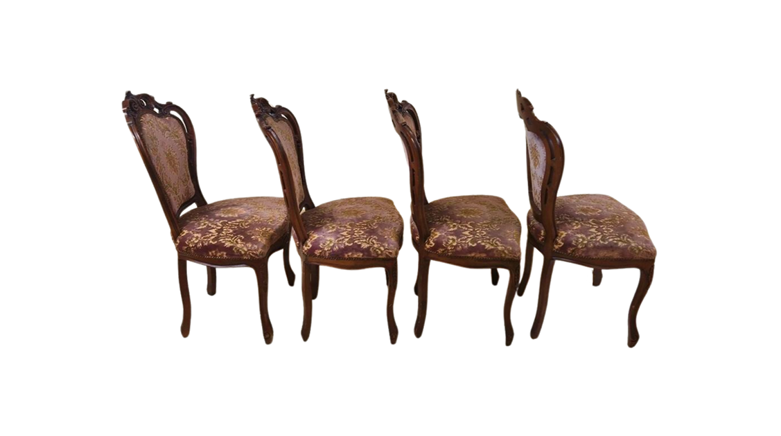 Antique French Baroque Dining Chairs with Beautiful Fabric