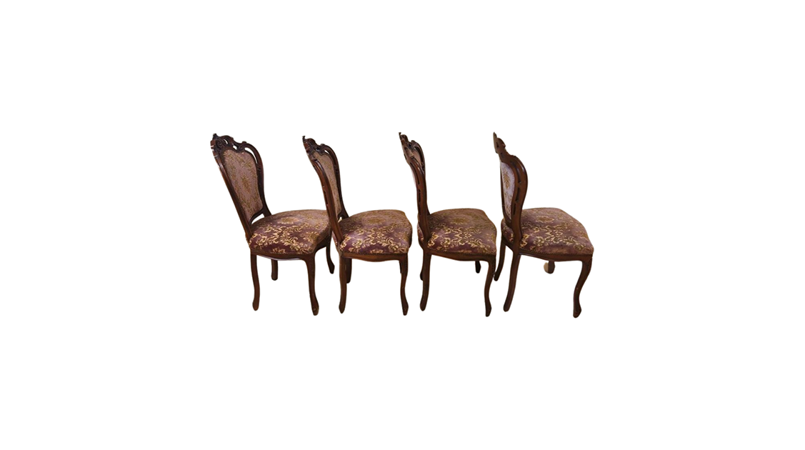 Antique French Baroque Dining Chairs with Beautiful Fabric