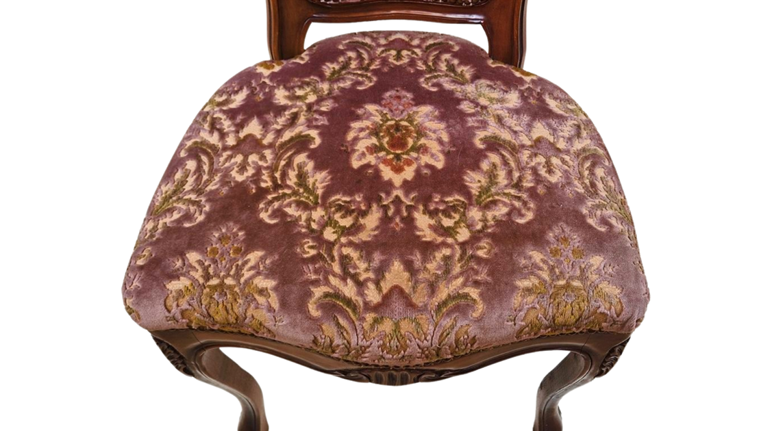 Antique French Baroque Dining Chairs with Beautiful Fabric