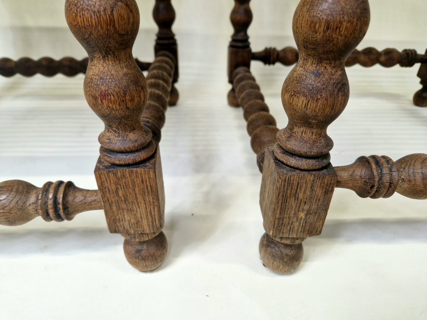 Set of 2 Antique French Bobbin Corner Chairs from the 1920s with rattan seat