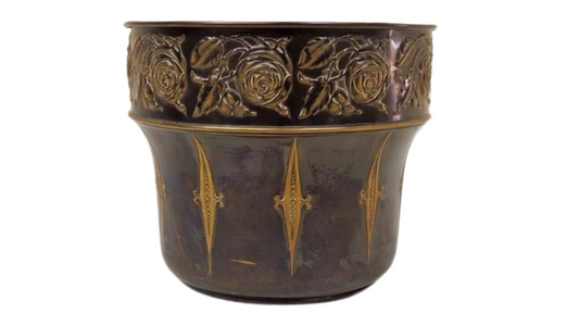 Antique Art Nouveau Copper Floral Repousse Jardiniere - Antique Planter