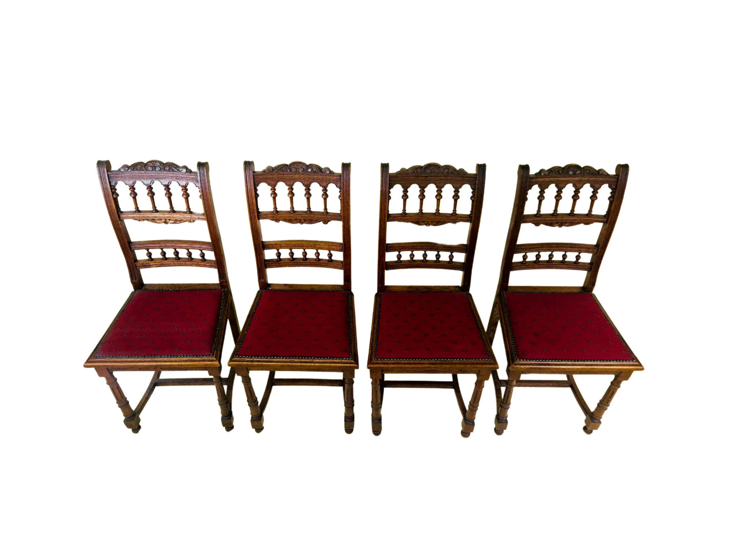 19e-eeuwse Franse renaissance gesneden eetkamerstoelen - set van 4 - Eikenhout - kasteelstoelen