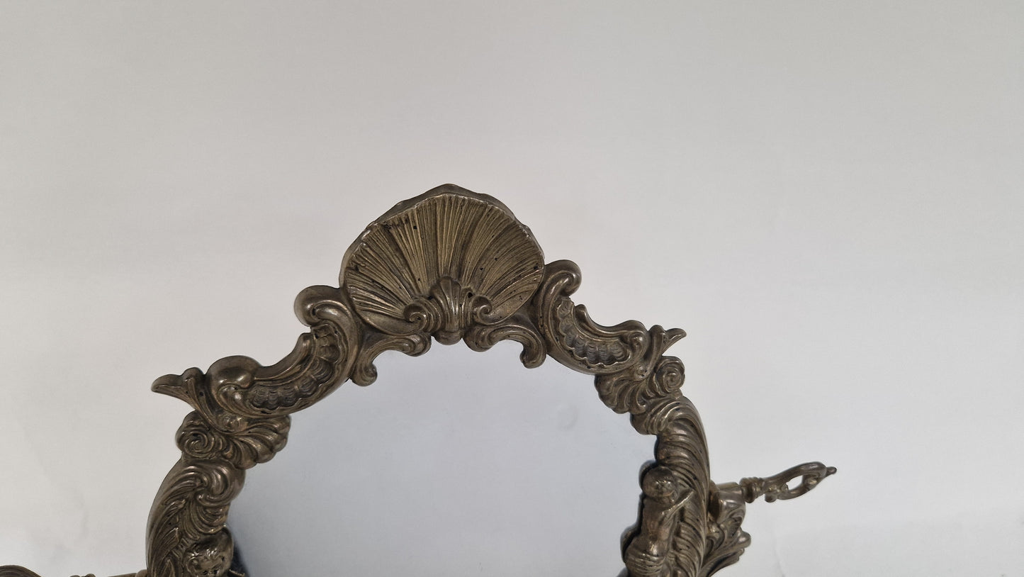 Antique Solid Brass French Mirror with Cherubs - Ornate Vintage Decor