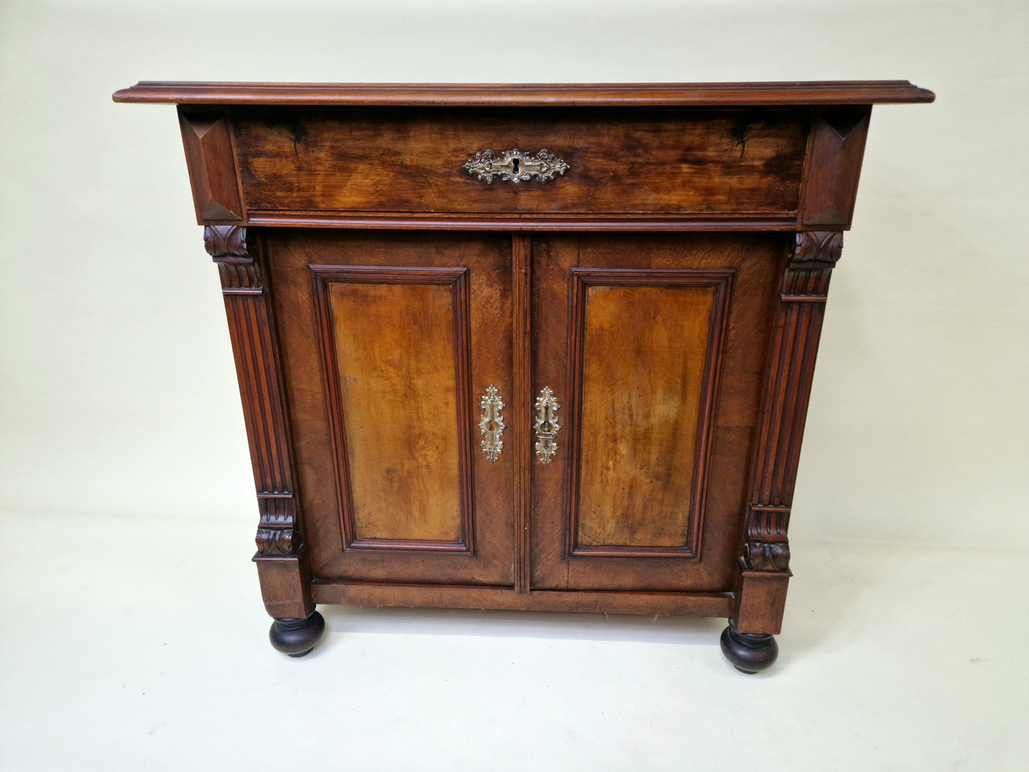 Antique Nutwood Wall Cabinet - Serving Sideboard - Late 19th Century