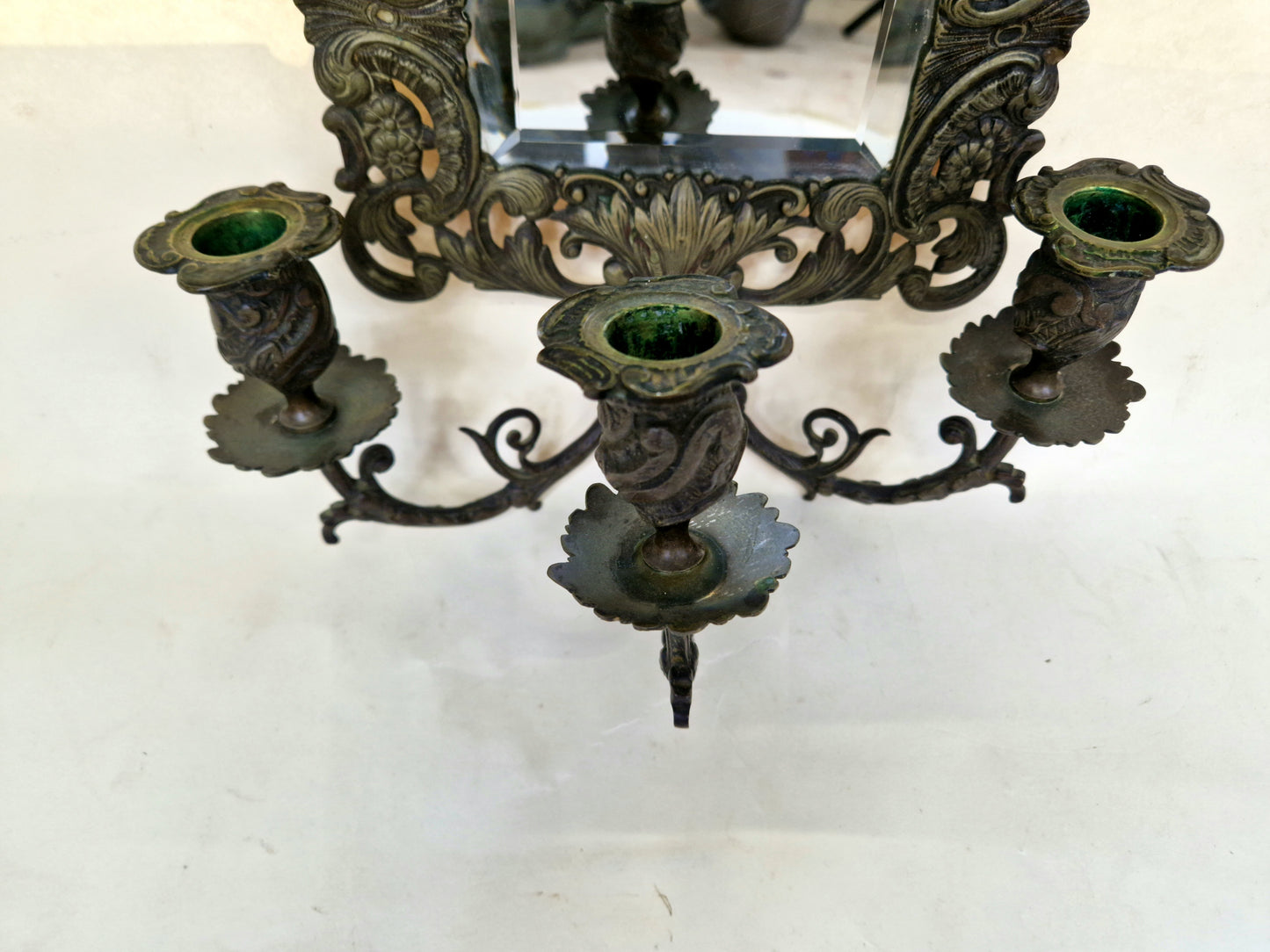 Antique french mirror with 3 candle holders