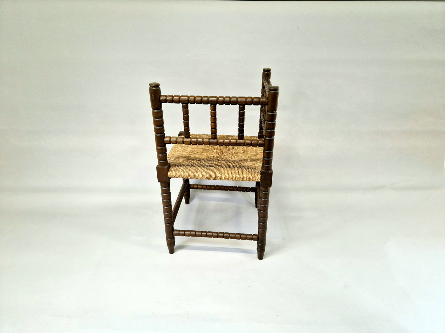 Antique english bobbin Corner Chair, Bobbin Chair, Rush Seat Chair, Knitting Chair, Country Living, Farmhouse Decor, antique stool, 1920