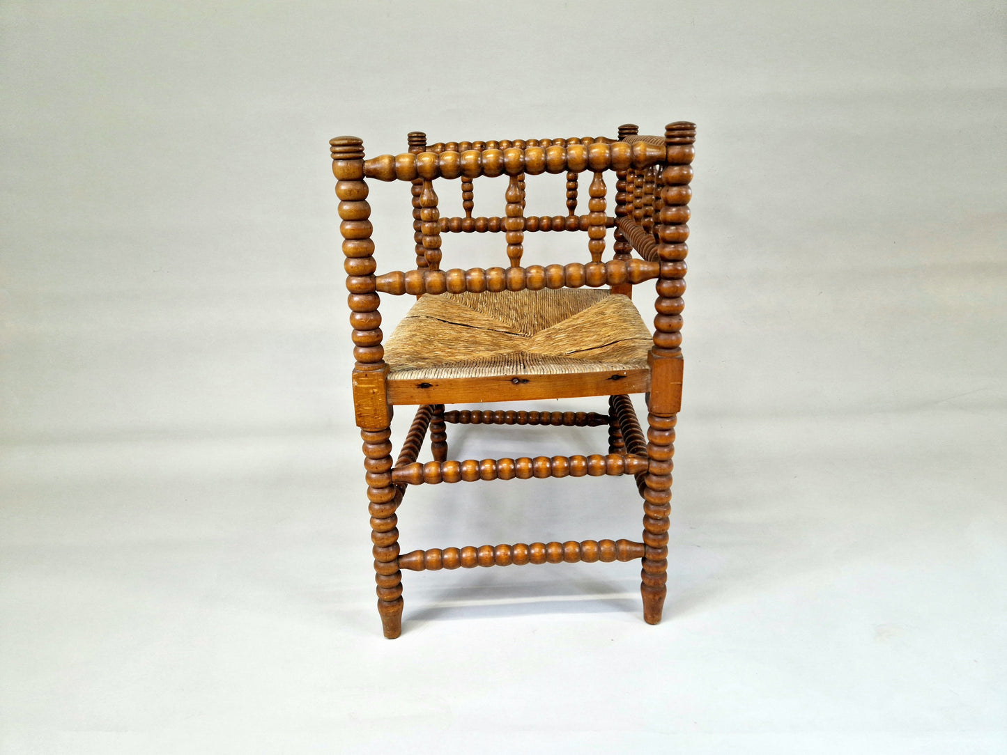 Antique English Bobbin Armchair, Bobbin Armchair, Rush Seat Chair, Knitting Chair, Country Living, Farmhouse Decor, antique stool, 1920