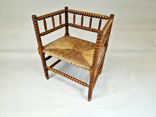 Antique English Bobbin Armchair, Bobbin Armchair, Rush Seat Chair, Knitting Chair, Country Living, Farmhouse Decor, antique stool, 1920