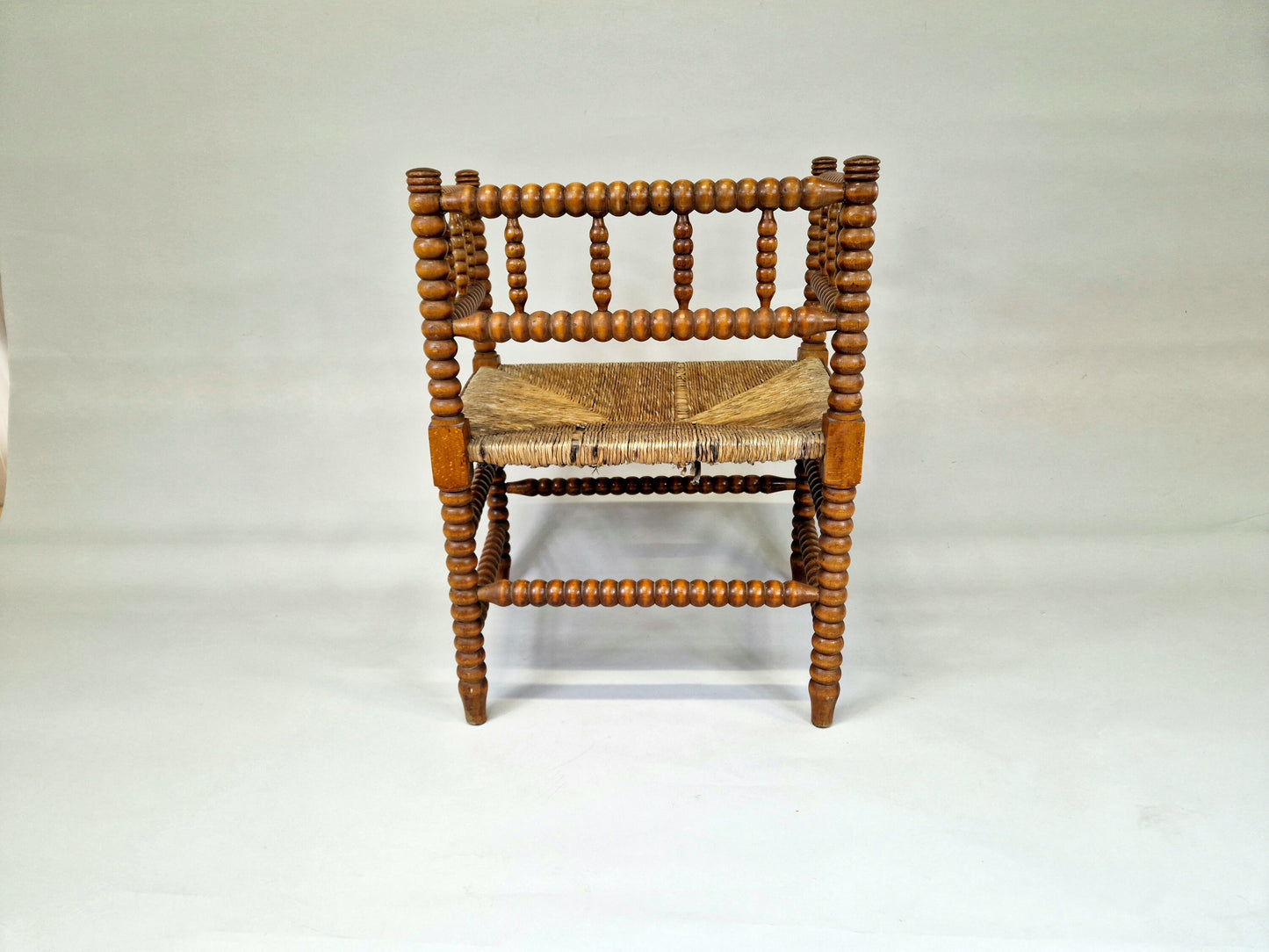 Antique English Bobbin Armchair, Bobbin Armchair, Rush Seat Chair, Knitting Chair, Country Living, Farmhouse Decor, antique stool, 1920