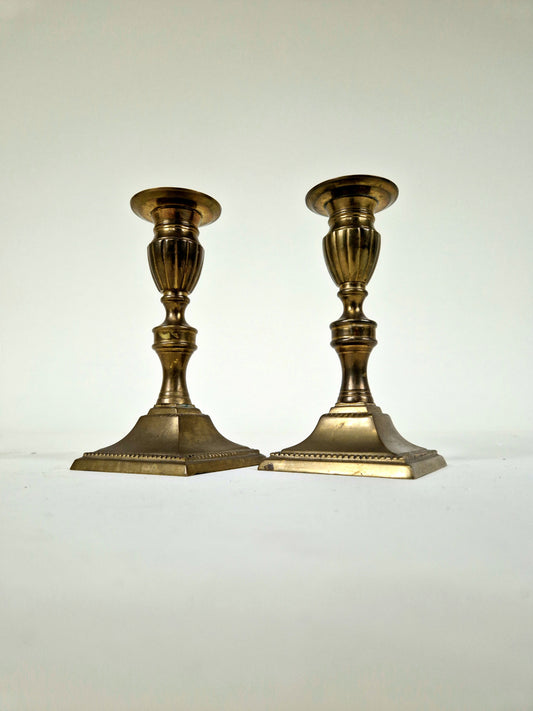 Pair of George III Brass Square Candlesticks