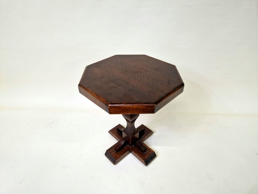 Vintage French Brutalist Dark Oak Side Table - Plant Table