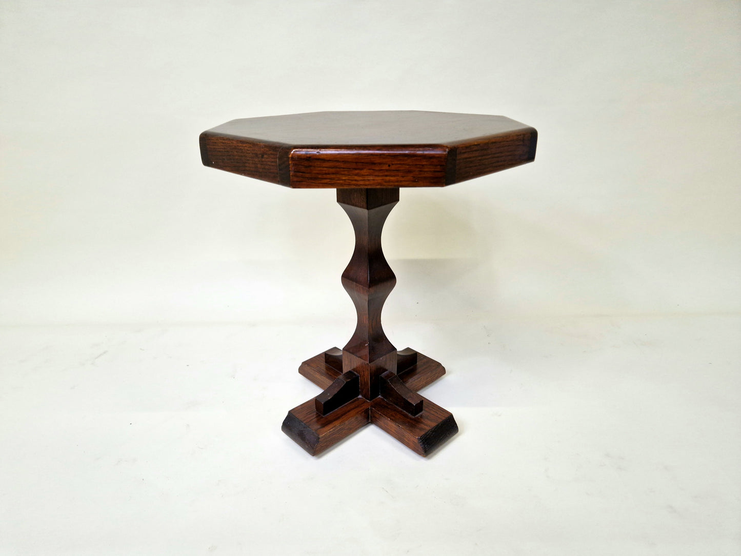 Vintage French Brutalist Dark Oak Side Table - Plant Table