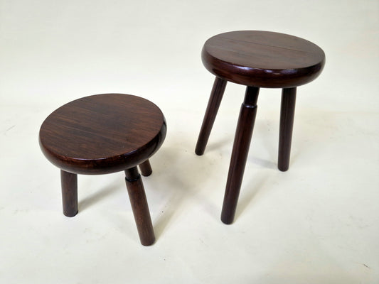 Pair Of Vintage Dutch Milking Stools - 1940/50 - Oak Wood