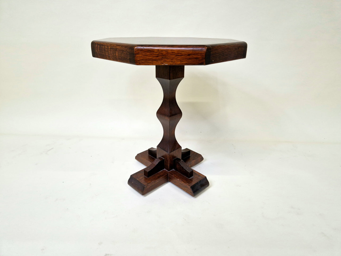 Vintage French Brutalist Dark Oak Side Table - Plant Table