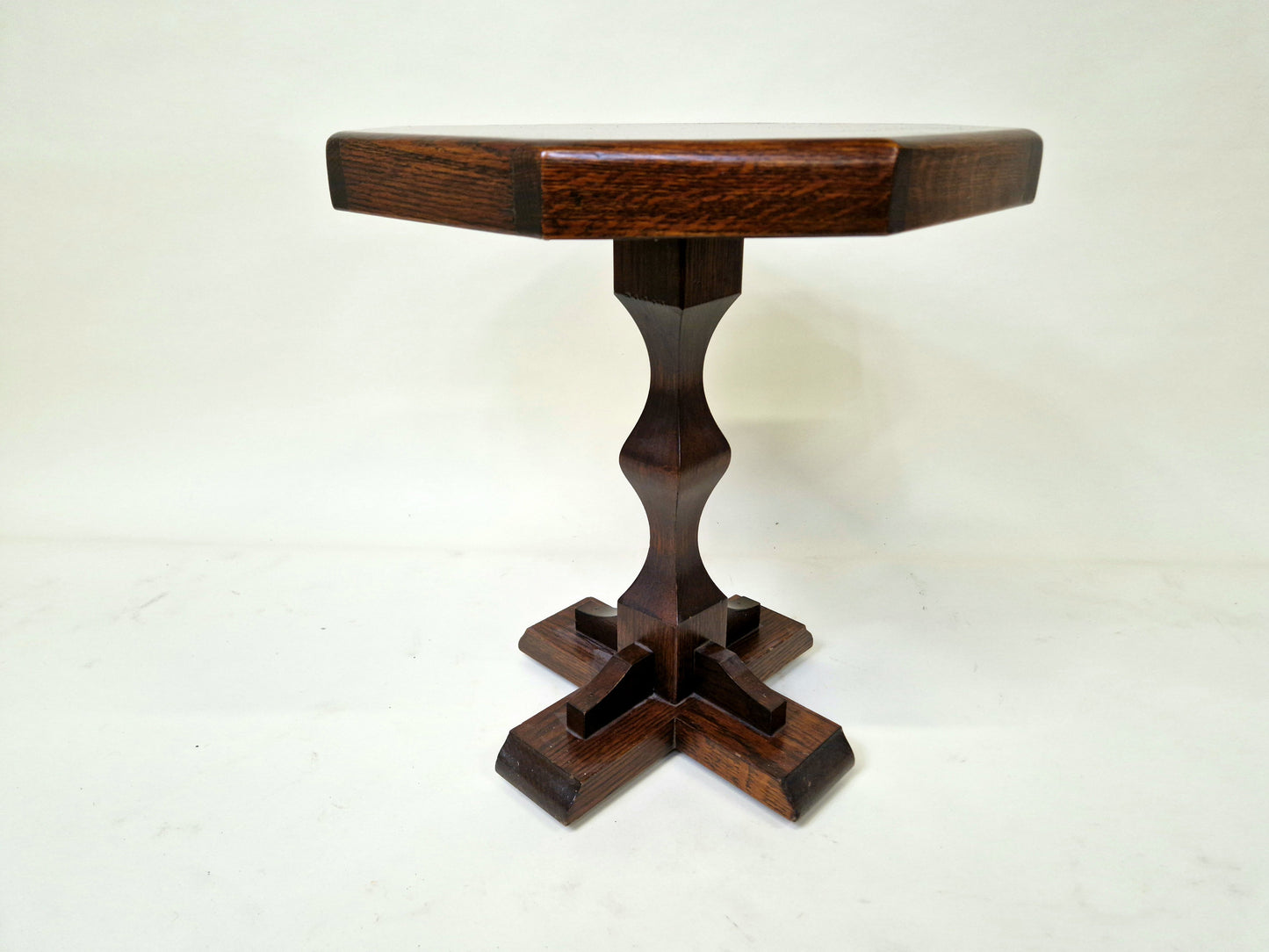 Vintage French Brutalist Dark Oak Side Table - Plant Table