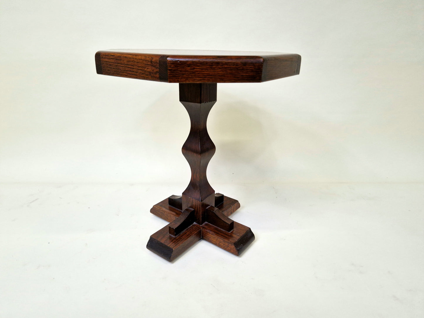 Vintage French Brutalist Dark Oak Side Table - Plant Table