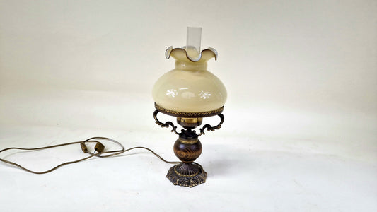 Vintage Copper & Milk Glass Table Lamp - 1950