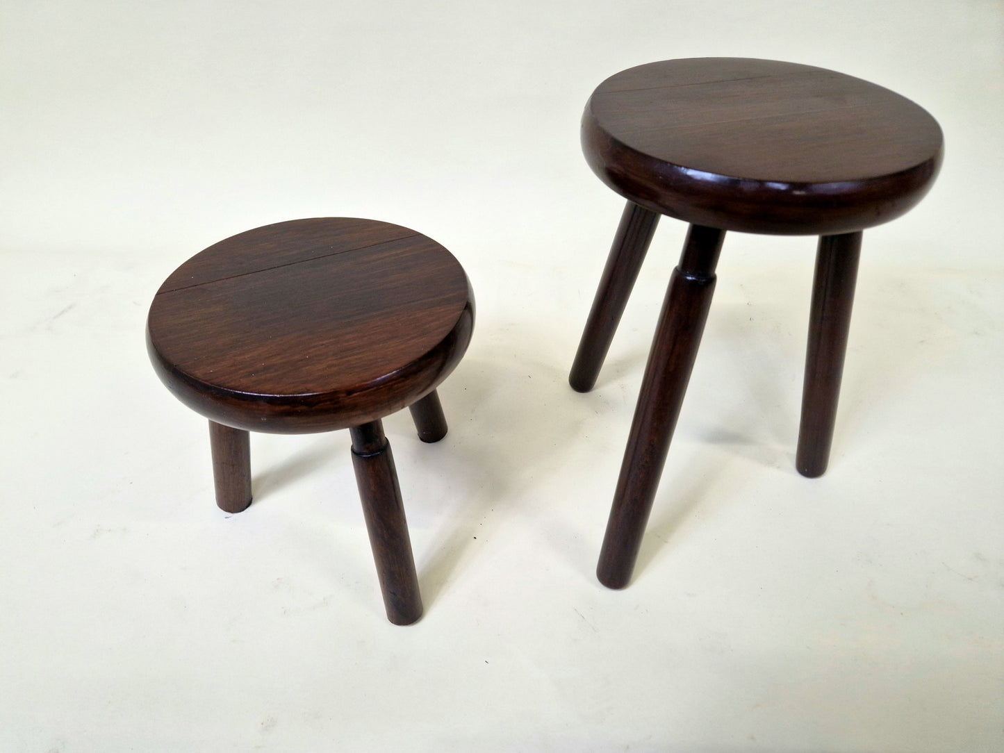 Pair Of Vintage Dutch Milking Stools - 1940/50 - Oak Wood