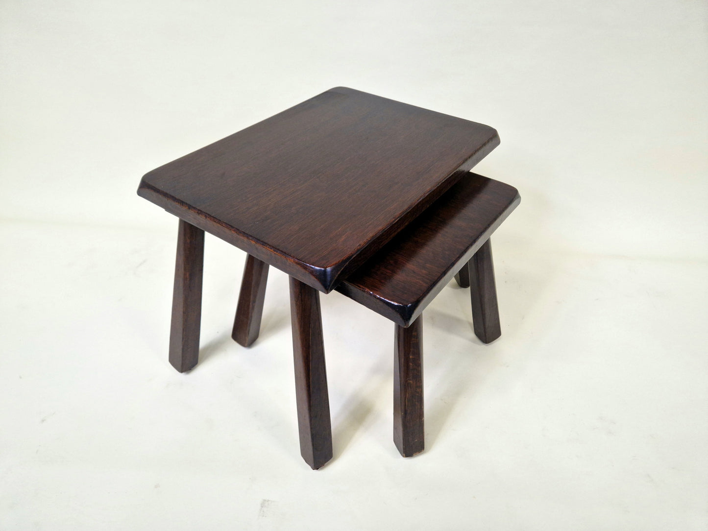 Dark Oak Brutalist Dutch Side Table - Nesting Table - Set of 2